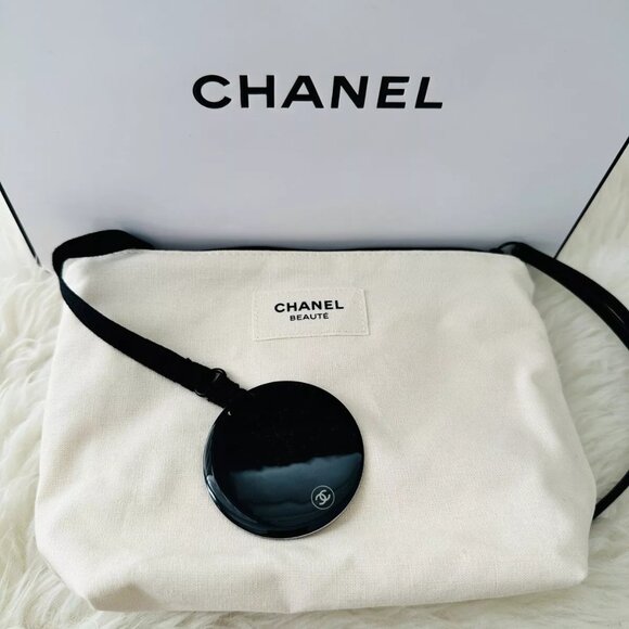 CHANEL Handbags - Chanel Beauty Beige Linen Pouch Cosmetic Bag with Mirror
